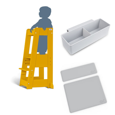 tiSsi FELIX Lernturm Entdeckerturm Bundle inkl. Anti-Rutschmatten Set + Aufbewahrungsbox