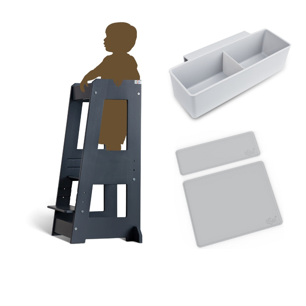 tiSsi FELIX Lernturm Entdeckerturm Bundle inkl. Anti-Rutschmatten Set + Aufbewahrungsbox