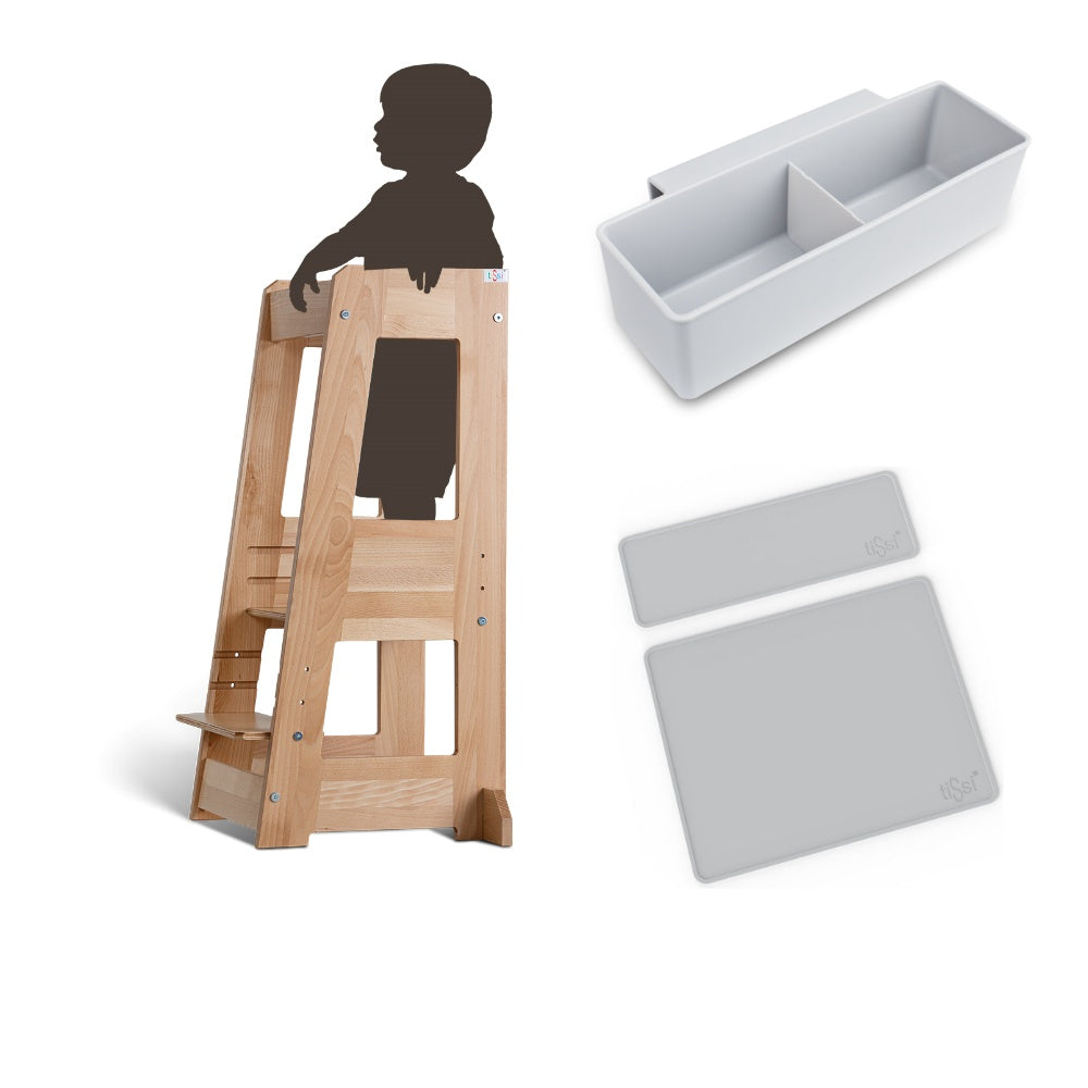tiSsi FELIX Lernturm Entdeckerturm Bundle inkl. Anti-Rutschmatten Set + Aufbewahrungsbox