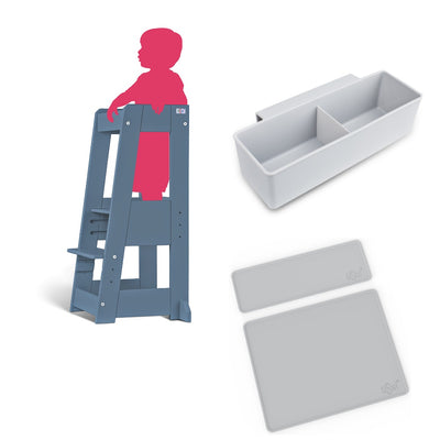 tiSsi FELIX Lernturm Entdeckerturm Bundle inkl. Anti-Rutschmatten Set + Aufbewahrungsbox